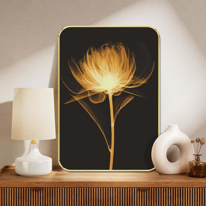 Golden Bloom Wall Painting | Glowing Single Flower Artwork with Black Background | Premium MDF Frame Decorative Art for Living Room, Bedroom, Office & Home Décor (19 x 13 Inch) MG01-1039