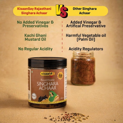 KisaanSay Rajasthani Water Chestnut Pickle 400GM | Rajasthani Singhara | Natural Sun Dried | Singhare ka Achar | Spicy Homemade Achaar With Mustard Oil | Teekha Ghar Ka Pickle | No Garlic | No Chemical Preservatives| spicy singhada pickle