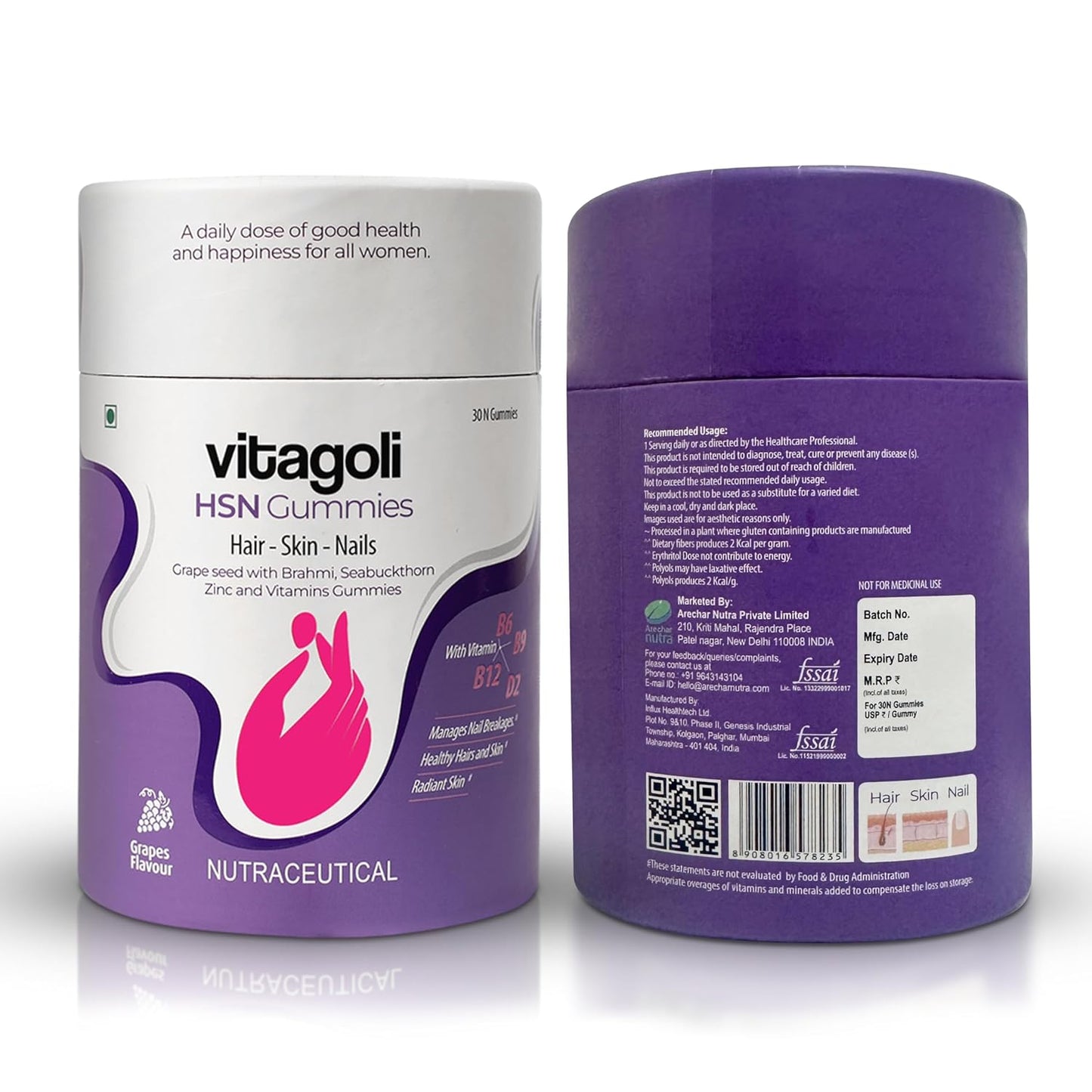 Hair, Skin & Nail Gummies for Women | With Ketricho, Biotin, Sea buckthorn, Grape Seed, Brahmi & Multivitamin |Zero Sugar | Supports Stronger Hair, Glowing Skin & Healthy Nails | 30 Gummies