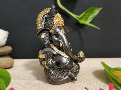 Gold Art India's Ganesha Idol (3.5") - Electroplated Magnet-Color with Golden Jewelry - Perfect for Home or Car Dashboard, Resin, Idol