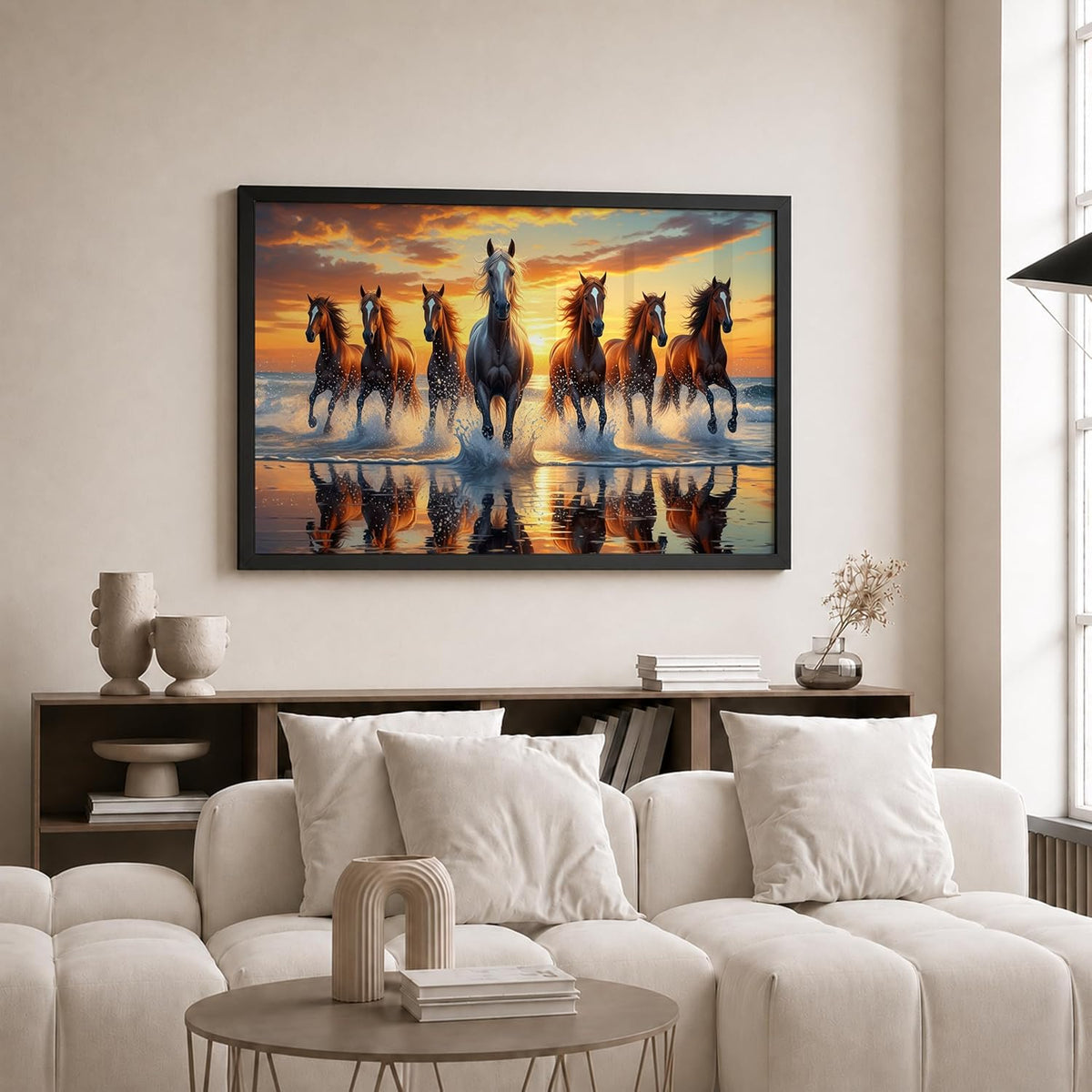 7 Horse Vastu Wall Painting (Landscape Collection) (Natural, Design 19, 48L x 33W cm)
