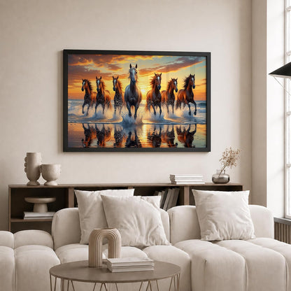 7 Horse Vastu Wall Painting (Landscape Collection) (Natural, Design 19, 48L x 33W cm)