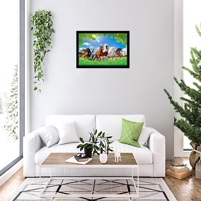 Runing Seven Horses Painting With Frame 13 Inches X 10 Inches (Style 9)