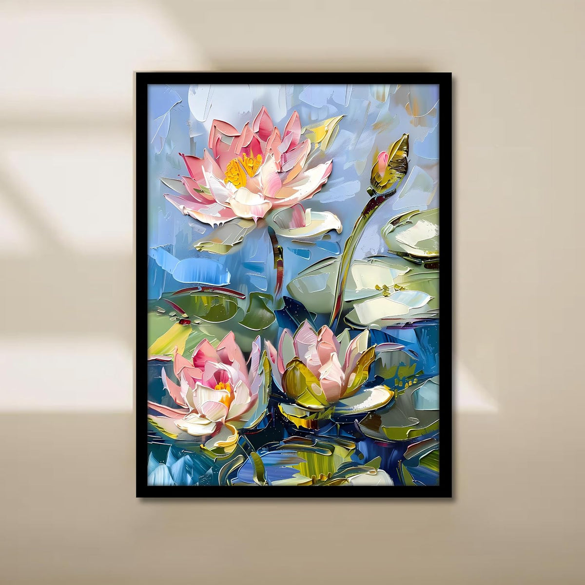 Lotus Flower Painting for wall decoration, Abstract Floral Framed painting for Living room and bedroom, Wall Art for Home decoration, 9x13 Inch