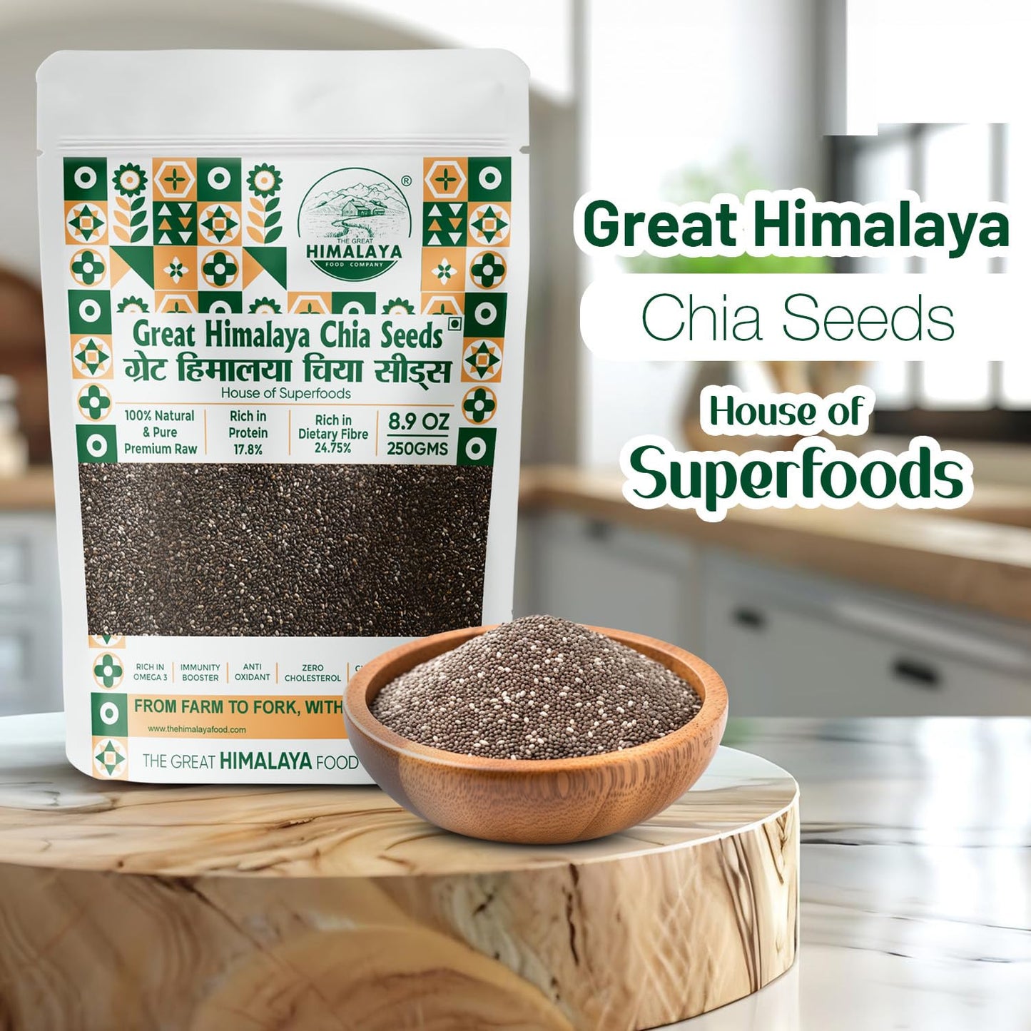 Great Himalaya Chia Seeds 250gm | Rich in Omega 3 Fats dietary Fiber & Protein | Helps in Weight Management, Raw Chia Seeds for Eating