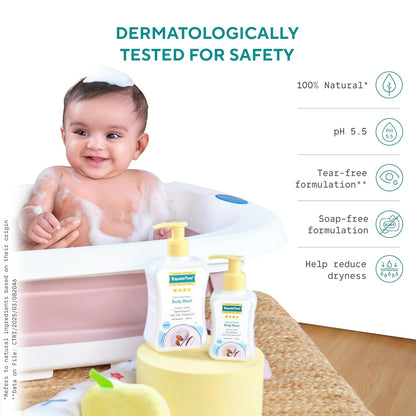 EQUALSTWO by Zydus Baby Body Wash 200ml, Tear-free & Soap-free, Head to Toe Baby Wash for Bath, Hypoallergenic & Dermatologically Tested, pH 5.5, Gentle Hydration for All Skin Types, (Pack 1)