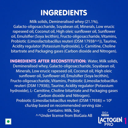Lactogen Pro 1 Powder, Infant Formula Up To 6 Months With Probiotic And Prebiotics, Bag-In-Box Pack, 400g