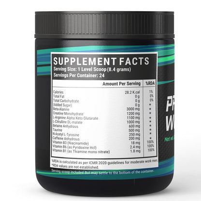 INLIFE Pre-Workout Supplement 200mg Caffeine,1000mg Citrulline,1100mg Arginine AAKG,3000mg B-Alanine,Creatine,Taurine, Betaine Anhydrous Pre Workout Formula Men & Women 200g, 24 Servings (Orange)
