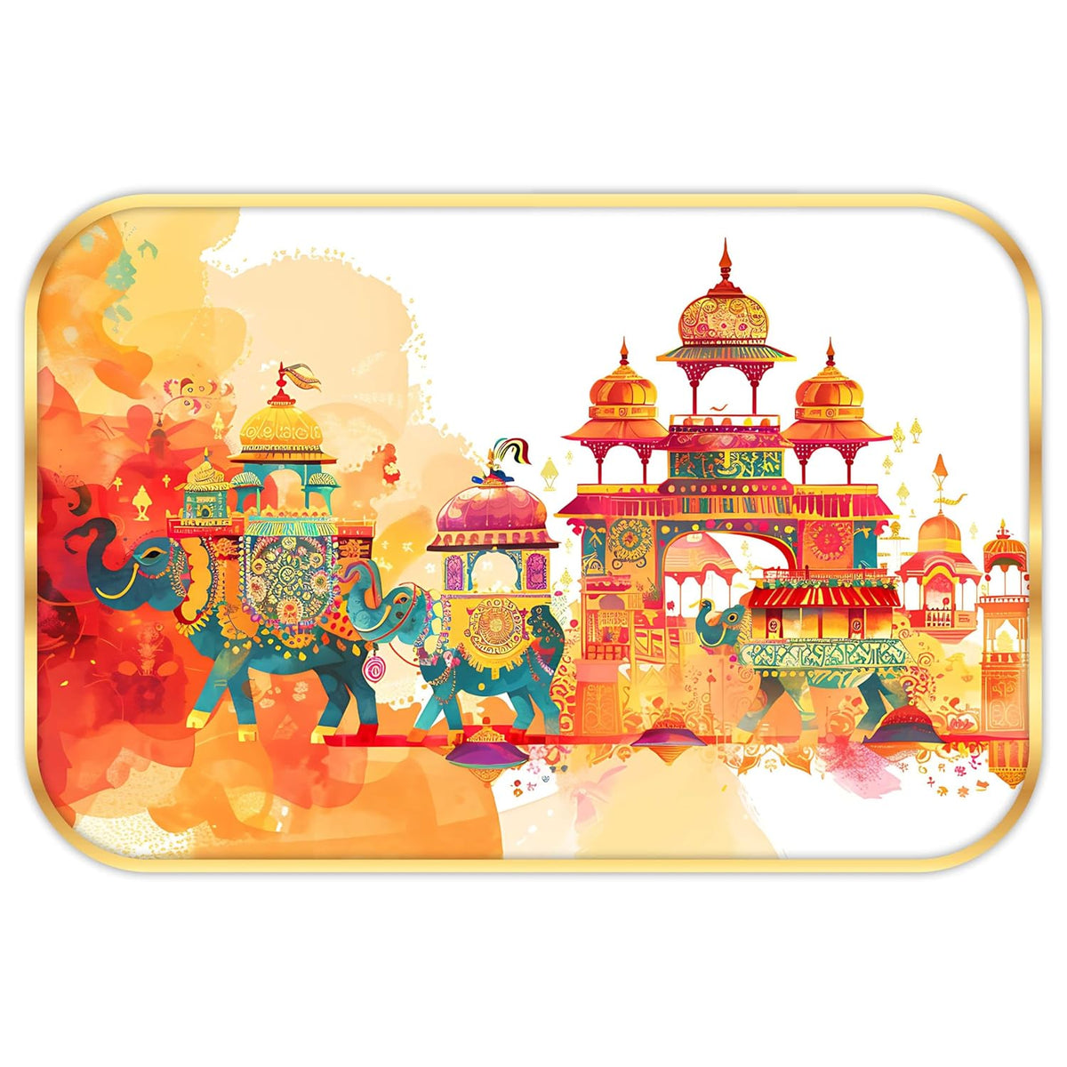 elephant modern art Premium Sparkle Lamination Finished Surface Golden Slim Frame 35 cm x 28 cm Large Size, For Home/Office/Hotel painting KG43