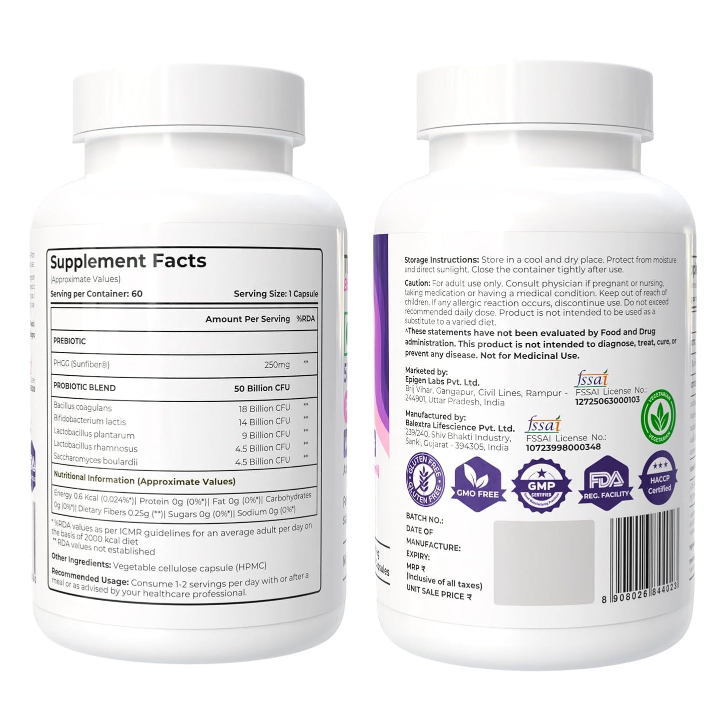 Tealed Probiotic 50 Billion CFU | 5 Targated Strains + Sunfiber® (PHGG) | Japanese Clinical Prebiotic | Supports Constipation, IBS, Immunity, Gut Health & Bloating | For Men & Women | 60 Veg Caps