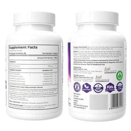 Tealed Probiotic 50 Billion CFU | 5 Targated Strains + Sunfiber® (PHGG) | Japanese Clinical Prebiotic | Supports Constipation, IBS, Immunity, Gut Health & Bloating | For Men & Women | 60 Veg Caps