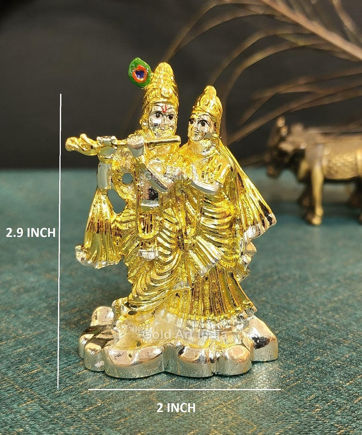 Gold Art India Two Tone (Gold &Silver Plated) Radha Krishna - for | Home | Office | Gifting | House Warming | Puja Room | Decor | Car Dashboard (Radha Krishna) (twotoneradhakrishna 3 inch)