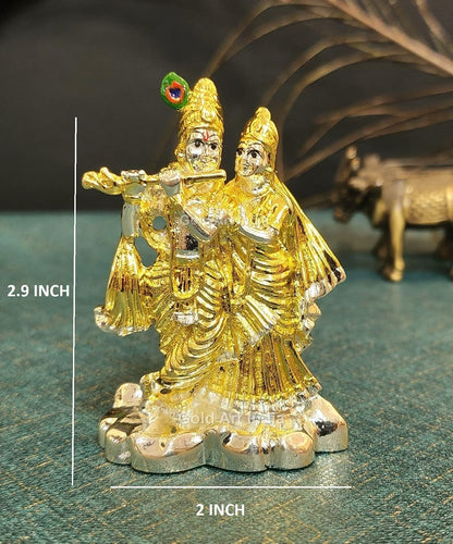Gold Art India Two Tone (Gold &Silver Plated) Radha Krishna - for | Home | Office | Gifting | House Warming | Puja Room | Decor | Car Dashboard (Radha Krishna) (twotoneradhakrishna 3 inch)