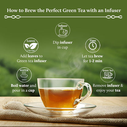 Blue Nectar Green Tea Leaves with Delectable Mint Flavor | Refreshing All Occasion Tea | Air-Tight Glass Jar with Free Tea Infuser (65g)