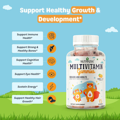 Nutrazee Multivitamin Gummies for Kids 2-6 & 7+ Years, Men & Women | Essential Vitamins With Biotin For Growth & Development| 45 Gummy Bears