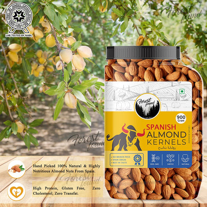 Forest Found Spanish Whole Almonds - 900g | Crunchy Raw Badam Giri | 100% Natural, Fresh & Authentic Mediterranean Almonds | High Protein & Vitamin E Rich | Healthy Snack for Brain & Heart