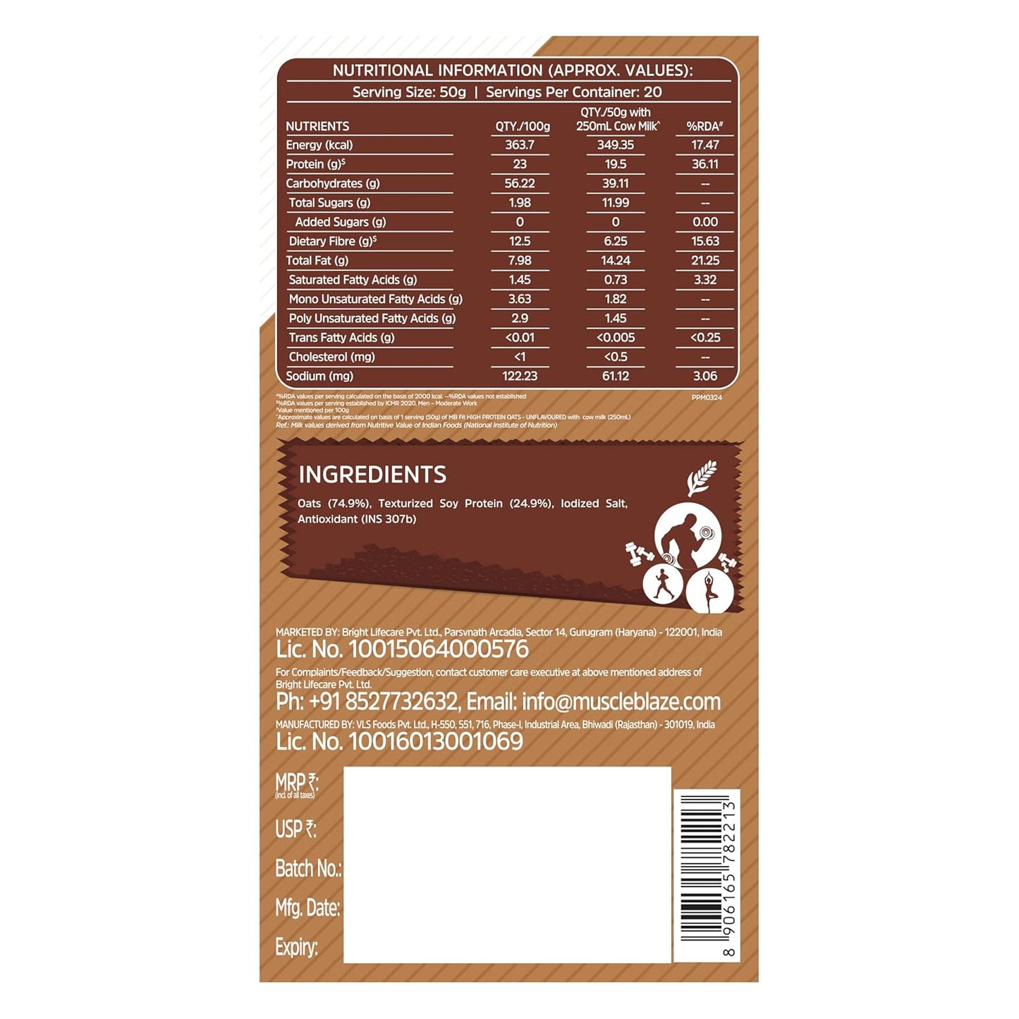 MuscleBlaze Fit High Protein Oats (Unflavoured, 1kg) | 23g Protein | Breakfast Cereals for Weight Management