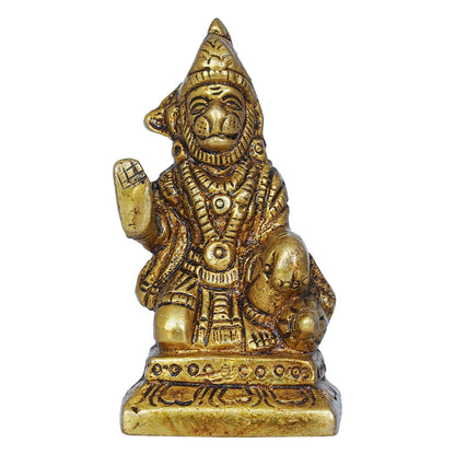 Golden Brass Hanuman Ji Murti Statue | Blessing Lord Hanuman Idol for Home Temple Pooja Mandir Car Dashboard | Gift for Housewarming Birthday