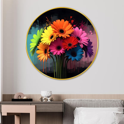 beautiful multicolor flower modern art Premium Sparkle lamination Golden Slim Frame 50.8 cm x 50.8 cm Large Size, For Home/Office/Hotel painting GRL109