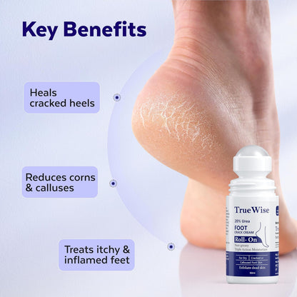 TrueWise 20% Urea Crack Heel Repair Foot Cream Roll On 50ml Foot Cream For Dry And Cracked Feet With 2% Lactic Acid, Olive Oil & Vitamin E | Help Heel Repair and Moisturise Cracked Heels