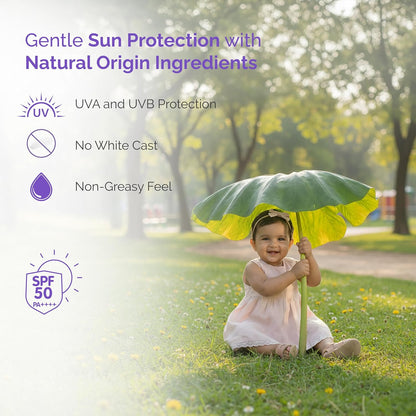Himalaya Gentle Baby Sunscreen Lotion 50ml | SPF 50 PA++++ | UVA & UVB Broad Spectrum Protection For All Skin Types | With Jojoba Oil & Vitamin E | Non-Greasy, No White Cast|