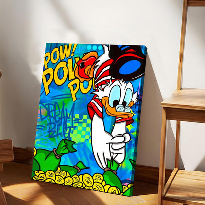 Pop Art Cartoon Duck Money Canvas Wall Art Painting For Living Room | Comic Graffiti Style Art Print Painting | Modern Street Wall Art for Home & Office, 41x56 cm