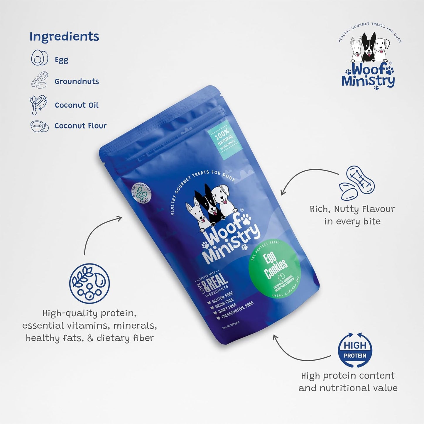 Woof Ministry Egg Cookies for Dogs, Minimal Ingredient Dehydrated Dog Treats (Non Veg Treats -100 Grams)