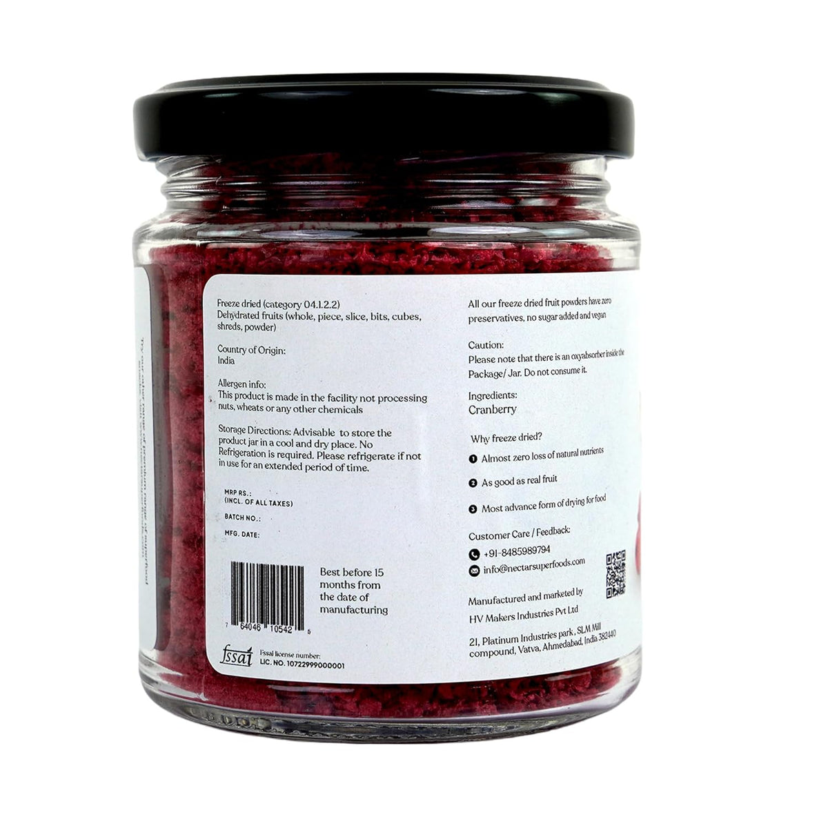 Nectar Superfoods Freeze-Dried Cranberry Powder, 25g | 100% Natural, No Added Sugar, Preservative-Free & Vegan | Rich in Antioxidants | Made in India | Smoothie, Baking & Health Drink Ingredient