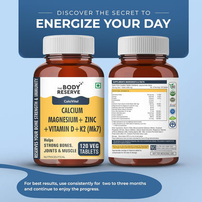 Two bottles of 'The Body Reserve' supplement on a blue background with promotional text.
