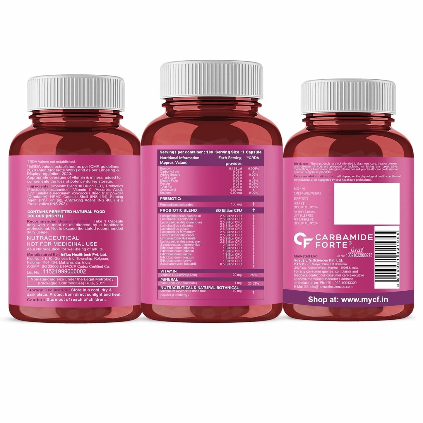 Three bottles of Carbamide Forte with pink labels on a white background
