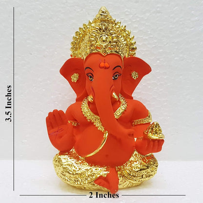 Gold Art India Ceramic Ganesha Idol Ganesh Idol For Car Dashboard Small Ganesha Murti Ganpati Idol For Home Decor Puja Lord Ganesh Statue Gift For Office Desk Puja Room Figurine - 3.5 Inch, Idol