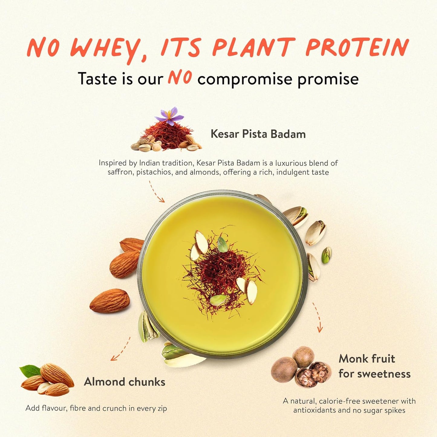 Happy Cultures 26g Tastiest Plant Protein| Kesar Badam Pista | Pea & Brown Rice Protein Isolate| No Added Sugar| Vegan| 20 Complete Amino Acids| Monk Fruit Extract| Women & Men| No Bloating, Easy to Digest| Dairy Free with Probiotics- 505g, Kesar Pista