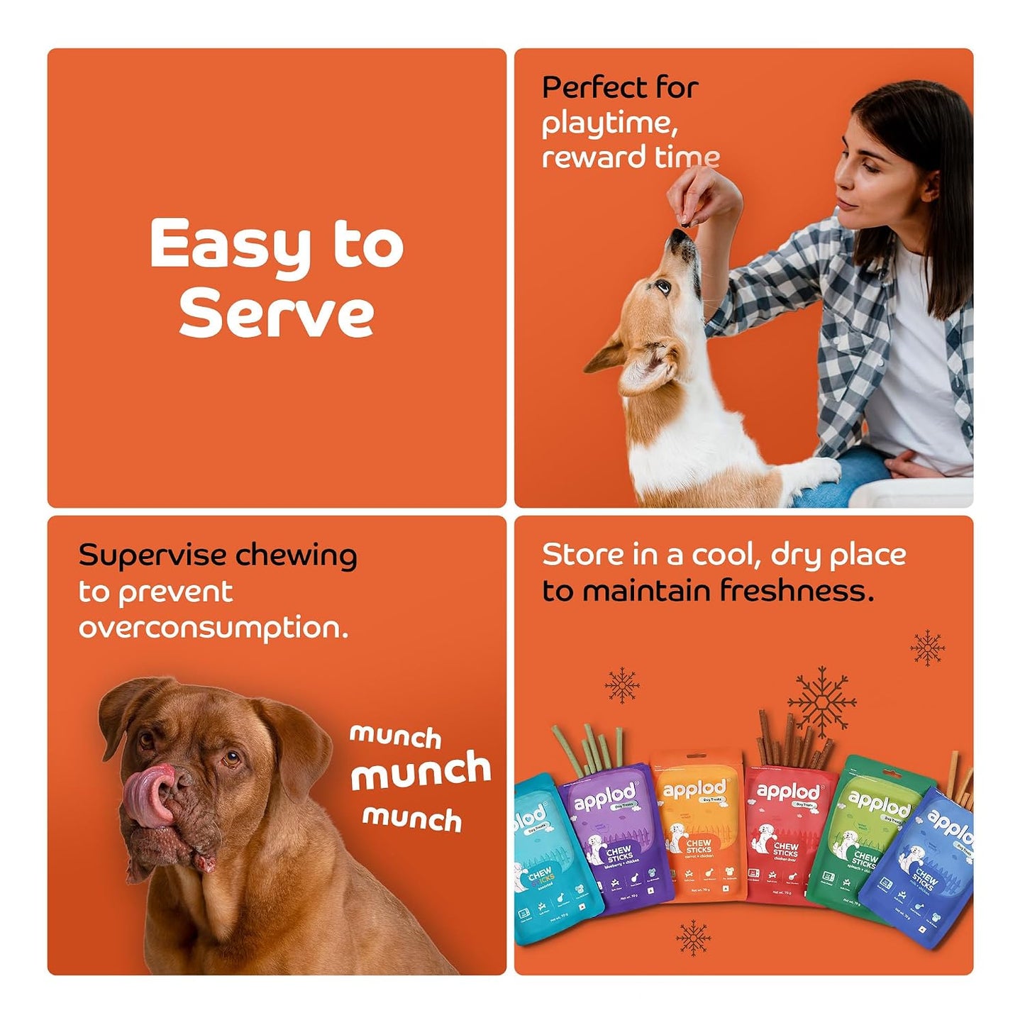 Applod Soft Carrot & Chicken Chew Sticks for Puppies & Adult Dogs | Natural Vegetable-Based Soft & Chewy Treats | Supports Healthy Chewing for All Breeds | 70g