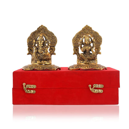 Metal Laxmi Lakshmi Ganesh Gift Items for Cooperate, Ganesh Idol for Gift, Gift for Ganpati Festival, Anniversary, Wedding Gift, Housewarming with Velvet Box Packing (Set of 1)