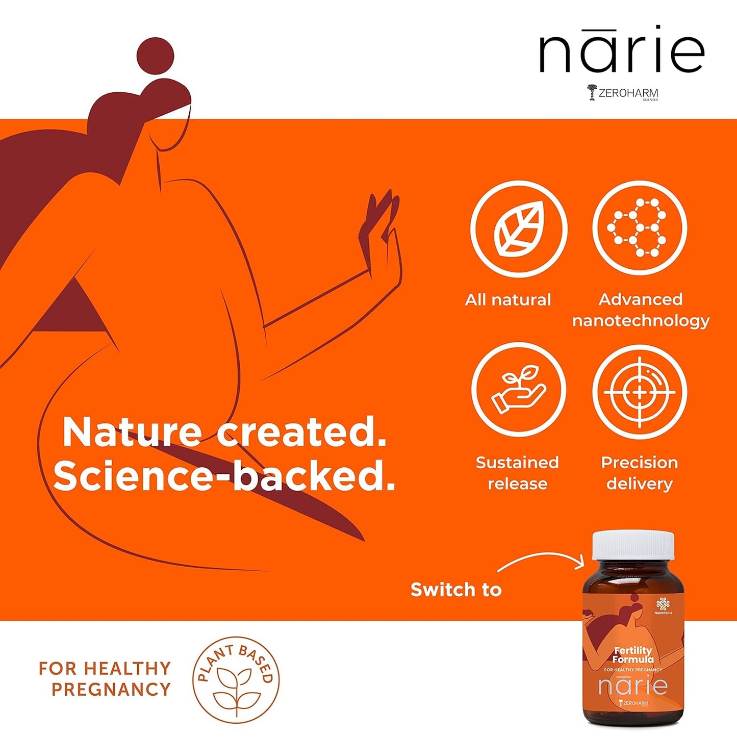 ZEROHARM Narie Fertility Formula Tablets | Natural Conception | Healthy Pregnancy | Prevents Pregnancy Complications | Shatavari, Jivanti, Shivalingi, Chaste Berry & Black Cohosh | 60 Veg Tablets