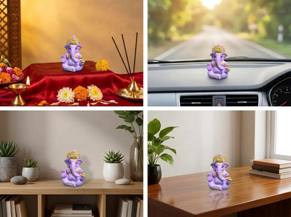 Polyresin and Marble Ganesh Ji Idol Murti for Pooja Room & Car Dashboard (Purple, Aashirwad Mudra)