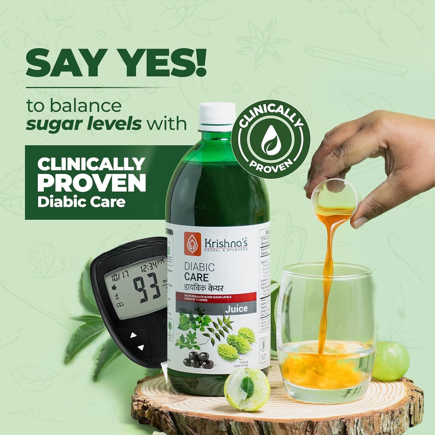 Krishna's Diabic Care Juice - 1000 ml | Blend of 11 herbs Methi, Amla, Karela, Jamun, Kutki, Guduchi & 5 other herbs to manage sugar levels | Made in India
