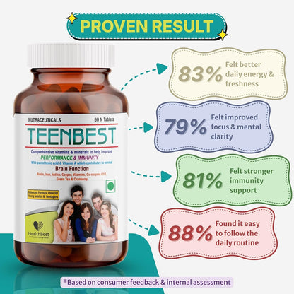 Healthbest Teen Multivitamin Tablets - Daily Vitamins for Teenagers - Boost Energy & Immunity - Natural Ingredients - 60 Tablets