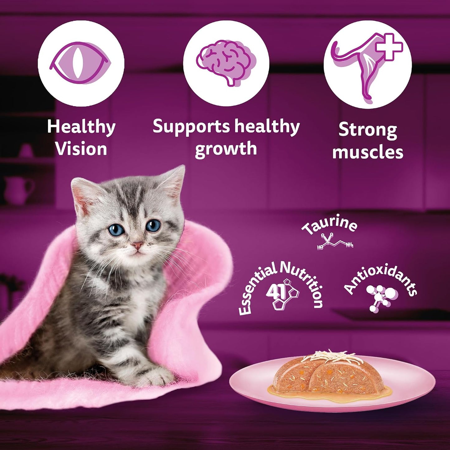 Whiskas Junior Kitten (2-12 Months) Wet Cat Food, Chicken with Salmon in Jelly, 80 g, Hydrating Food Made with Real Fish, 100% Complete & Balanced Nutrition for Kittens