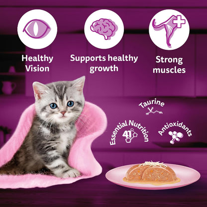 Whiskas Junior Kitten (2-12 Months) Wet Cat Food, Chicken with Salmon in Jelly, 80 g, Hydrating Food Made with Real Fish, 100% Complete & Balanced Nutrition for Kittens