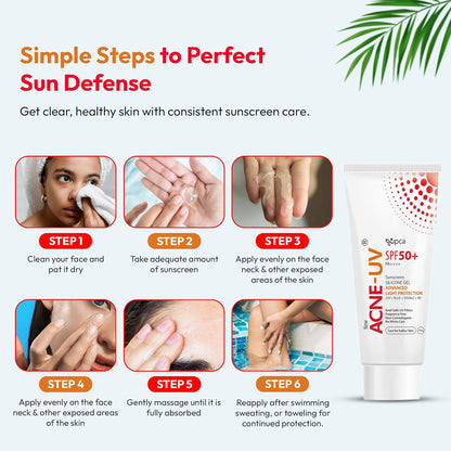 Ipca New Acne-UV Sunscreen SPF50 PA++++ | 100g Acne-UV Gel Sunscreen | Non Comedogenic | Silicone Gel | Oil-Free | UVA/UVB Protection | Water Resistant | No White Cast | Suitable for All Skin Types