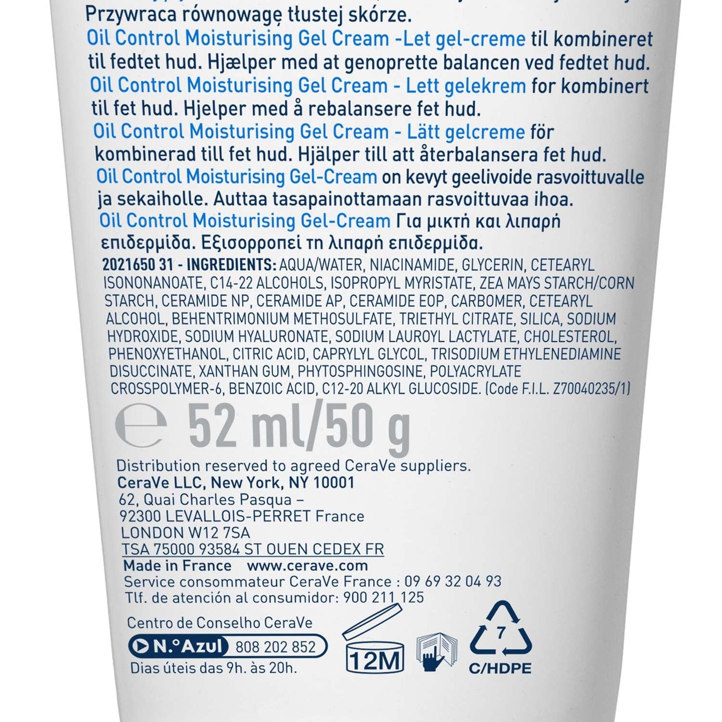 CeraVe Oil Control Moisturising Gel Cream packaging with text and branding.