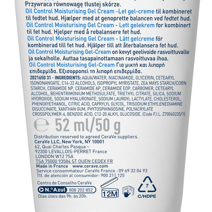CeraVe Oil Control Moisturising Gel Cream packaging with text and branding.
