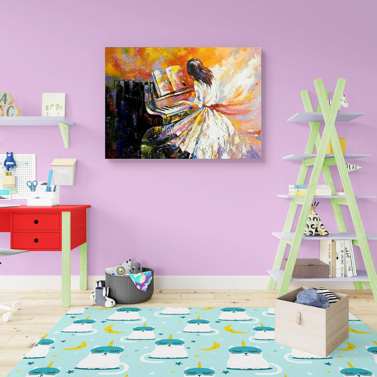 Girl Playing On The Piano | Canvas Painting for Bedroom & Living Room | Engineered Wood Frame | 28 x 20 inch (71 x 51 cms)