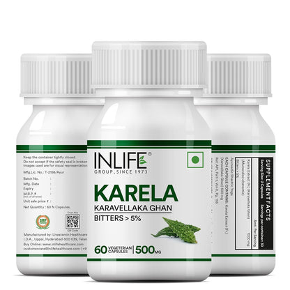 INLIFE Karela Capsules 500mg | Extract - Ayurvedic Herbal Supplement for Sugar Management - 60 Vegetarian Capsules (Pack of 1)