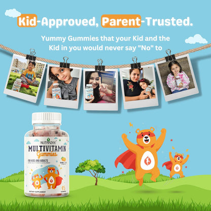Nutrazee Multivitamin Gummies for Kids 2-6 & 7+ Years, Men & Women | Essential Vitamins With Biotin For Growth & Development| 45 Gummy Bears