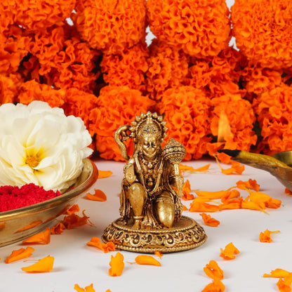 2 Inch Pure Brass Hanuman Ji Idol with Gada | Decorative God Statue for Home Temple, Mandir & Pooja Room Decor | Ideal for Pooja, Diwali, Spiritual Decor & Festive Gifting