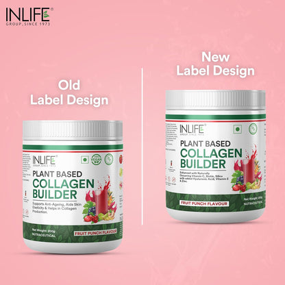 INLIFE Collagen Builder Supplements For Women and Men | Plant Based Collagen Powder for Skin & Hair with Biotin from Sesbania, Vitamin C, Silica, Hyaluronic Acid, Vitamin E, 200g (Fruit Punch)