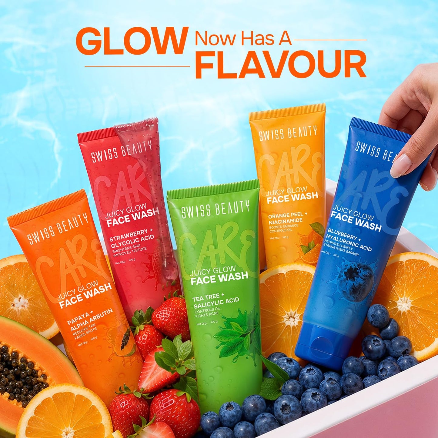 Swiss Beauty Care Juicy Glow Face Wash | Papaya + Alpha Arbutin | Removes Dirt & Grime | Fades Tan & Spots | Nourishes & Hydrates - 100g
