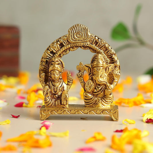 Brass Lakshmi Ganesh Idol Set for Pooja Room | Pure Brass Lakshmi Ganesh Murti for Home | Decorative Statue for Mandir (Design10: L7 x W2 x H8 cm)